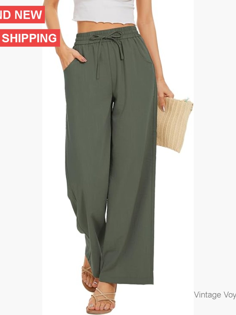 Flowy Palazzo Pants Drawstring Waist Wide Leg Loose Fit With Pockets